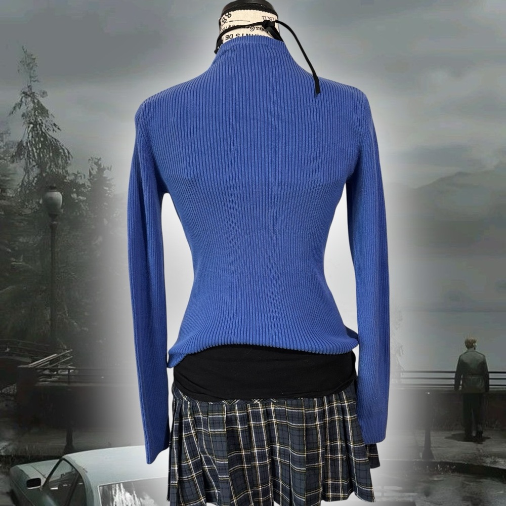 MODA International Blue Ribbed Knit Sweater - Picture 4 of 5